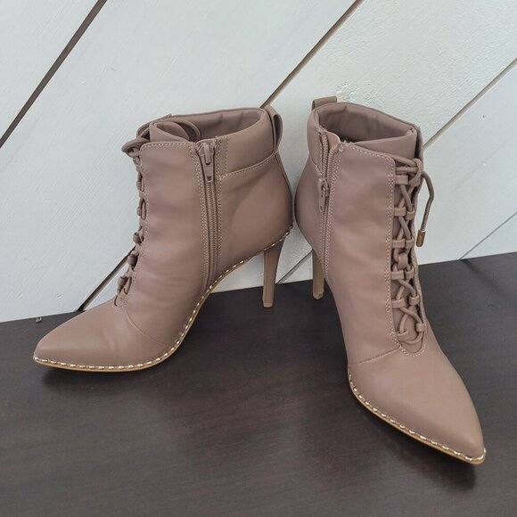 NEW BCBGeneration Taupe Hinna Women's Size 6.5 Lace-Up Stiletto Ankle Bootie 6PT - Picture 6 of 11